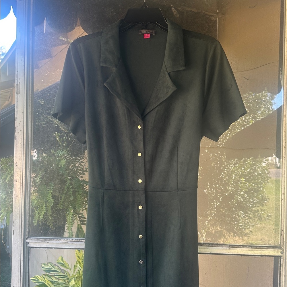 Designer Hunter green Button-Up Maxi suede Dress